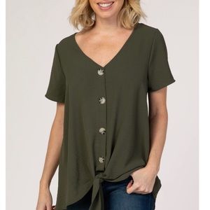 Light Olive Button Down with Tie in Front